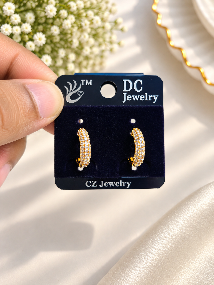 Golden CZ Stone Hoop Earrings