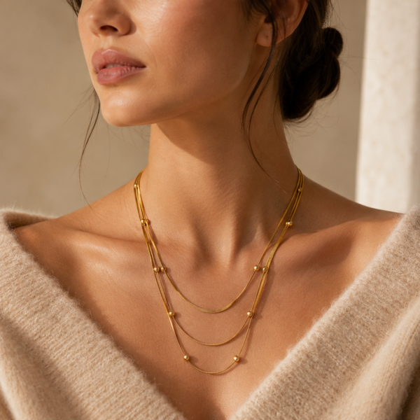 Gold Tone Layered Beaded Necklace