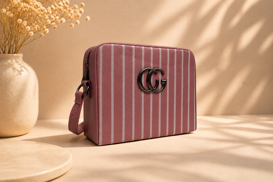 Pink Striped Mini Crossbody Bag