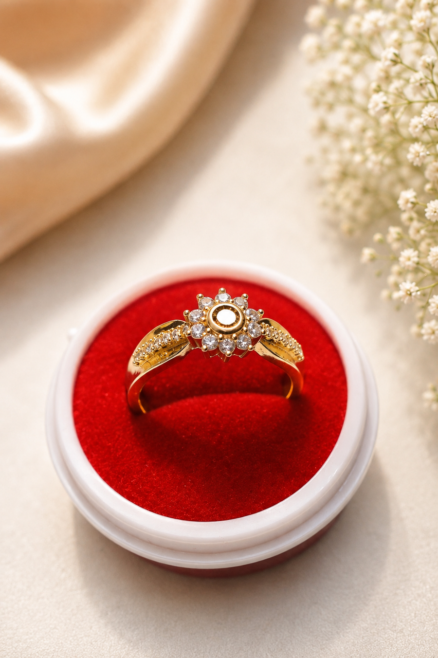 Golden Floral American Diamond Ring