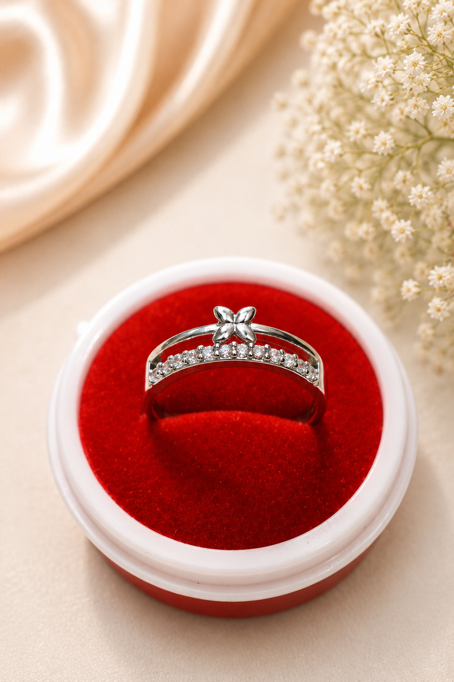 Silver Floral CZ Ring