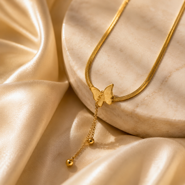 Gold Tone Butterfly Pendant Necklace