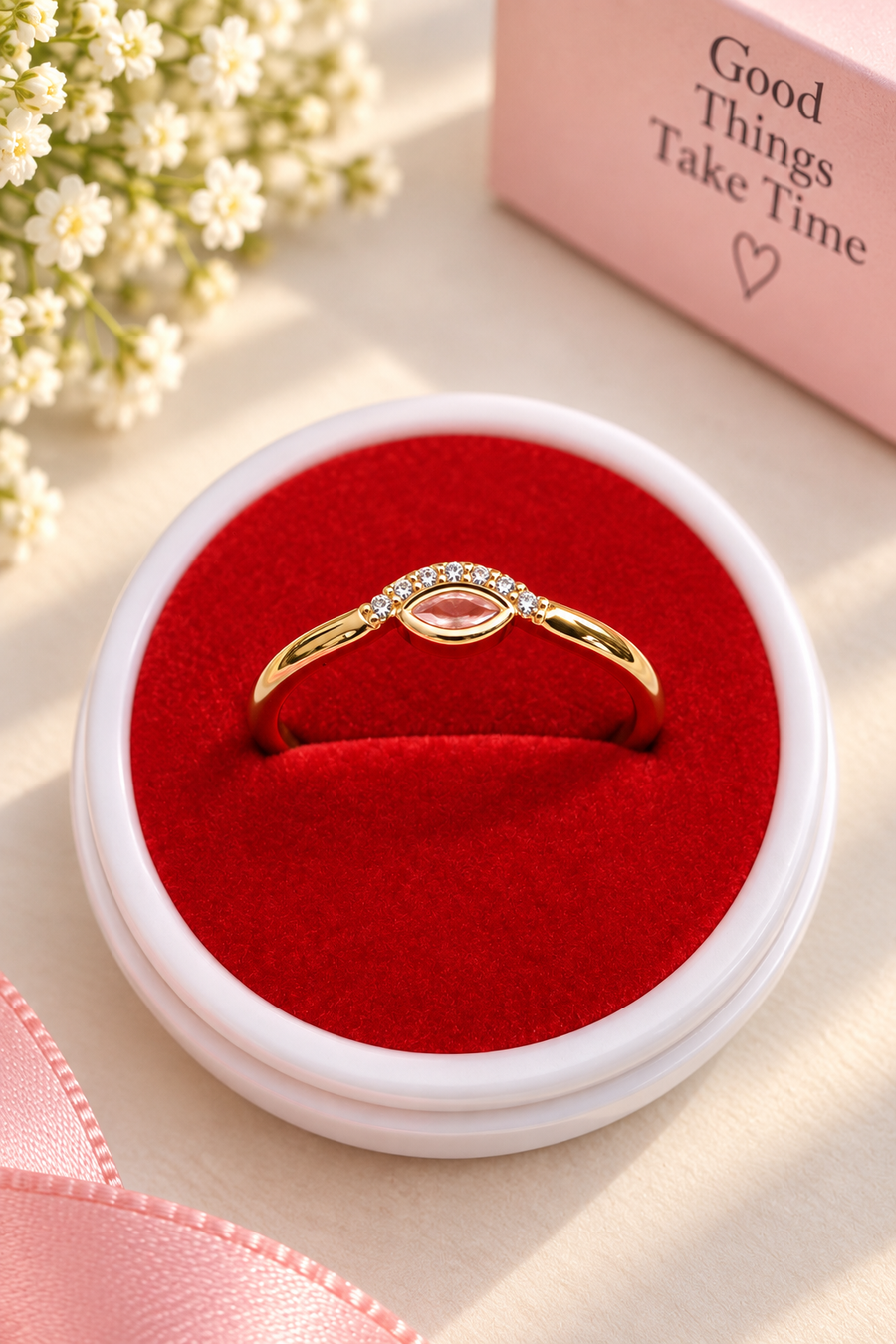 Gold Tone Pink Stone Ring