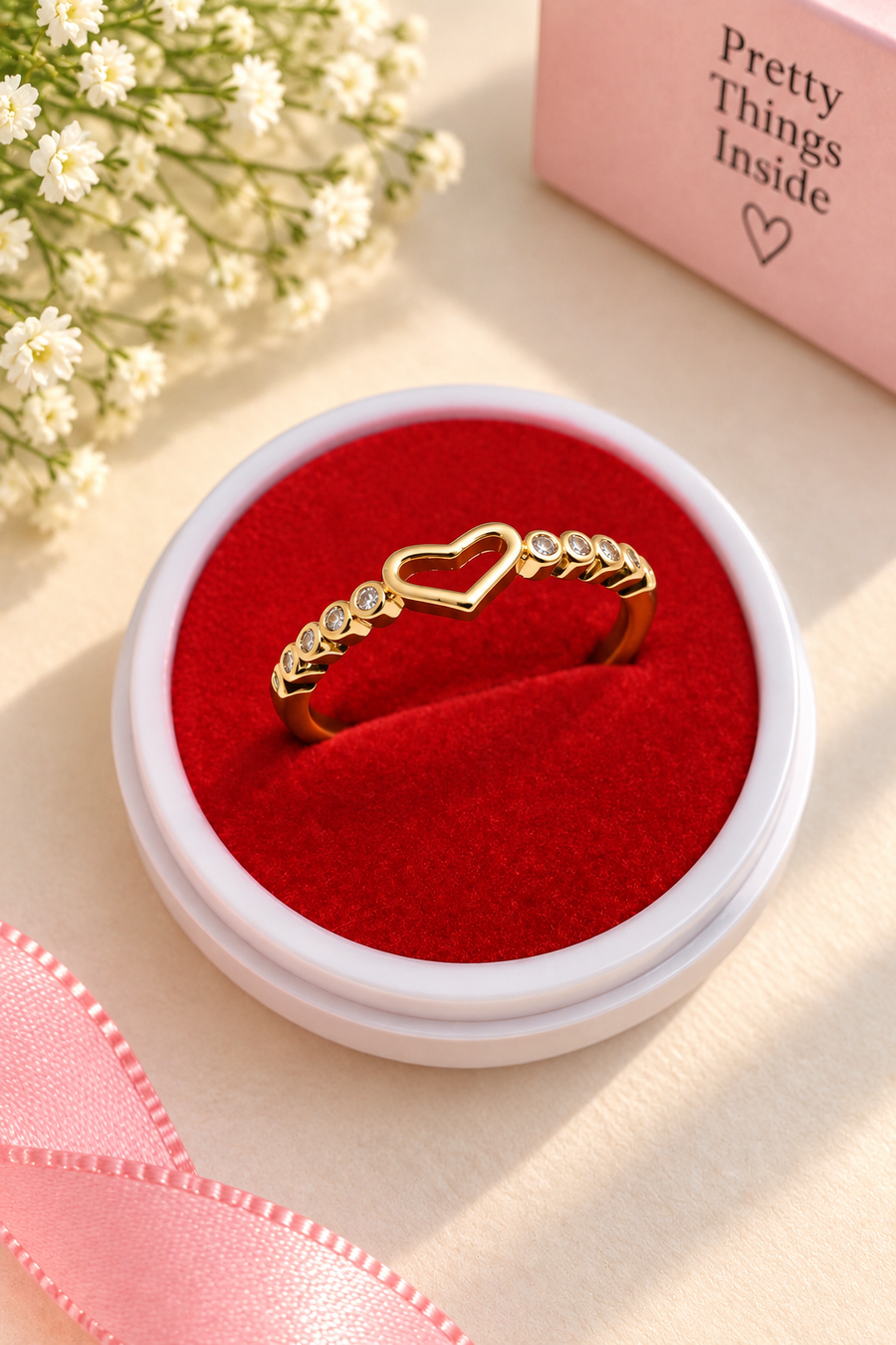 Elegant Heart Crystal Gold Ring