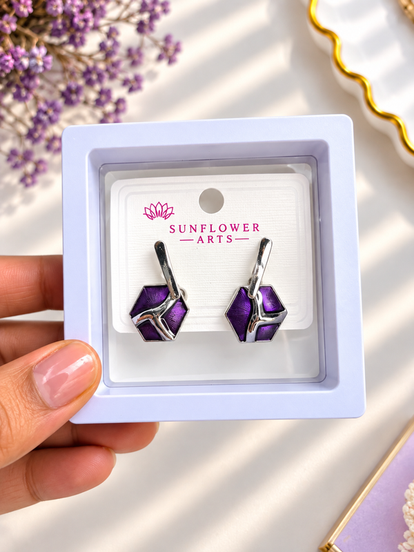 Elegant Purple Geometric Drop Earrings