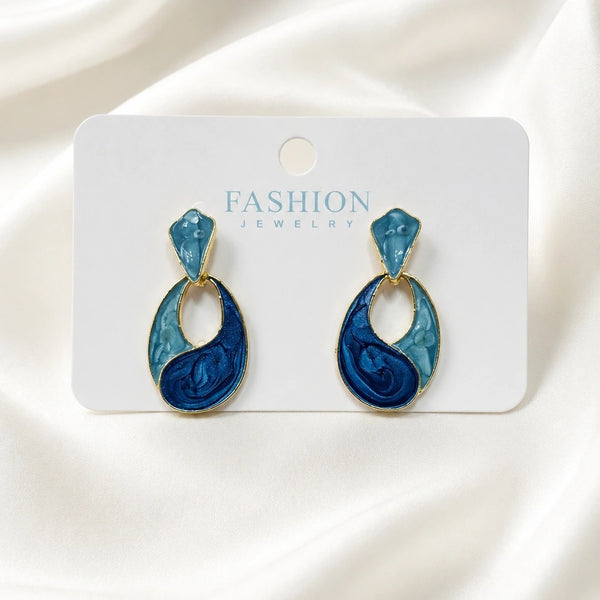 Blue Enamel Statement Drop Earrings