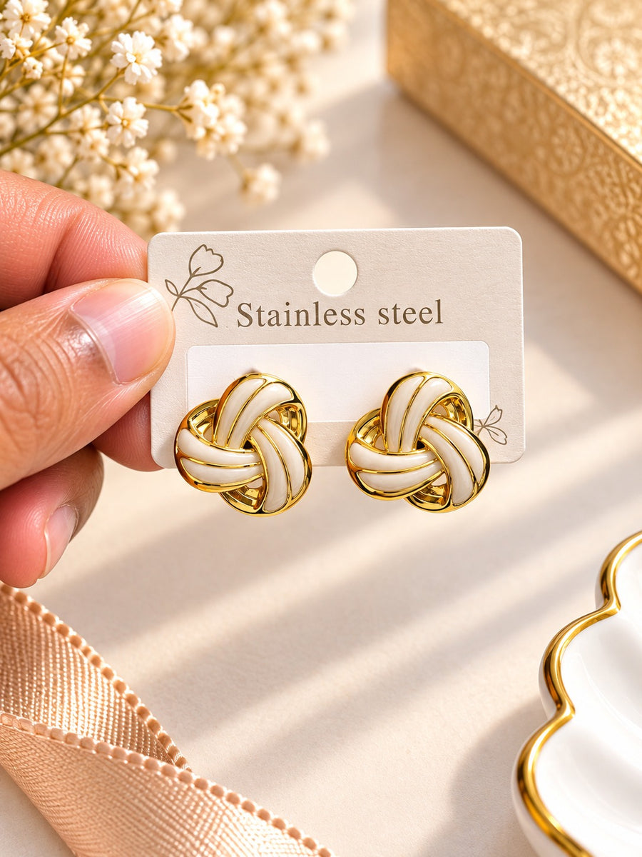 Gold Tone Knot Stud Earrings